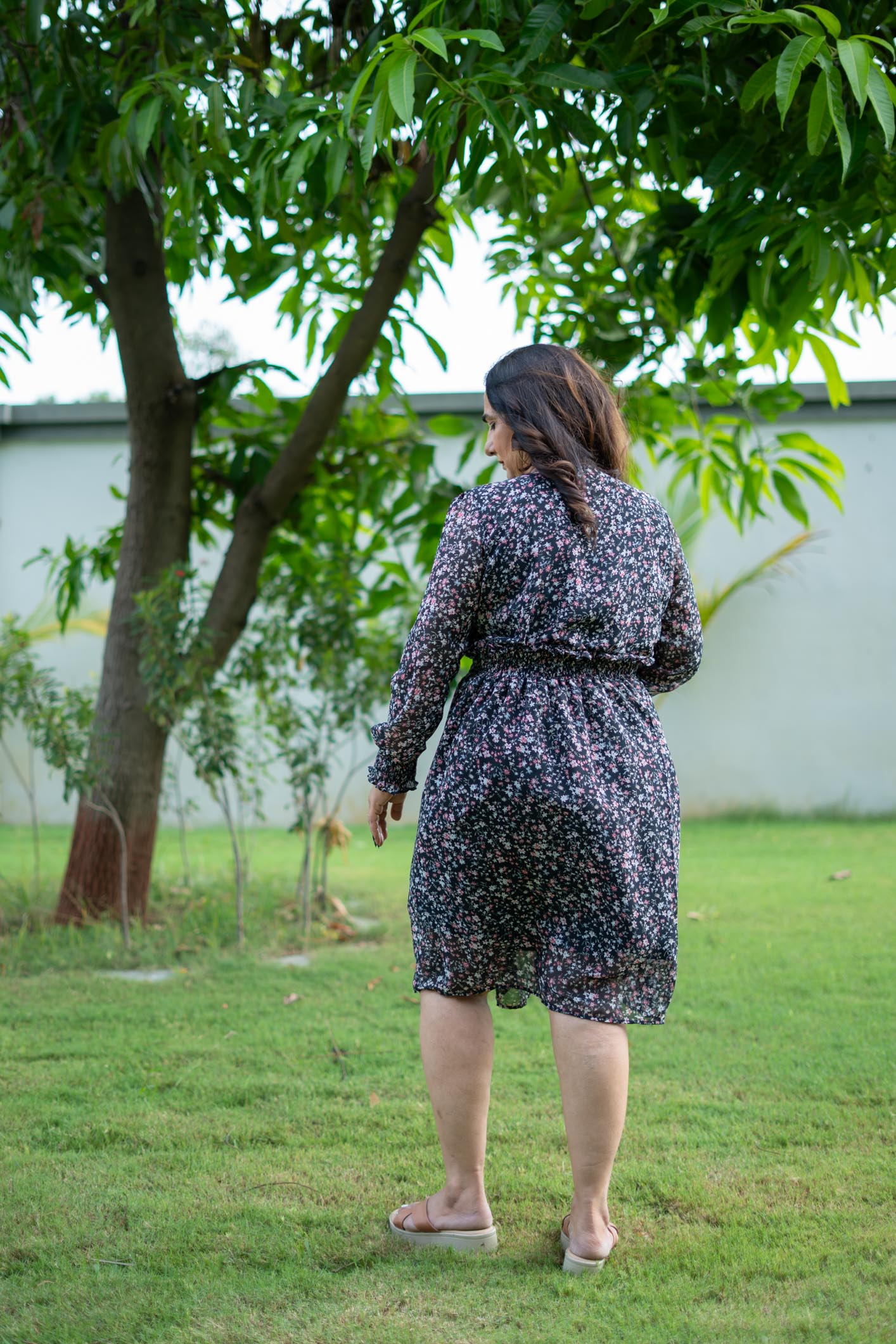 Black Floral Midi Dress