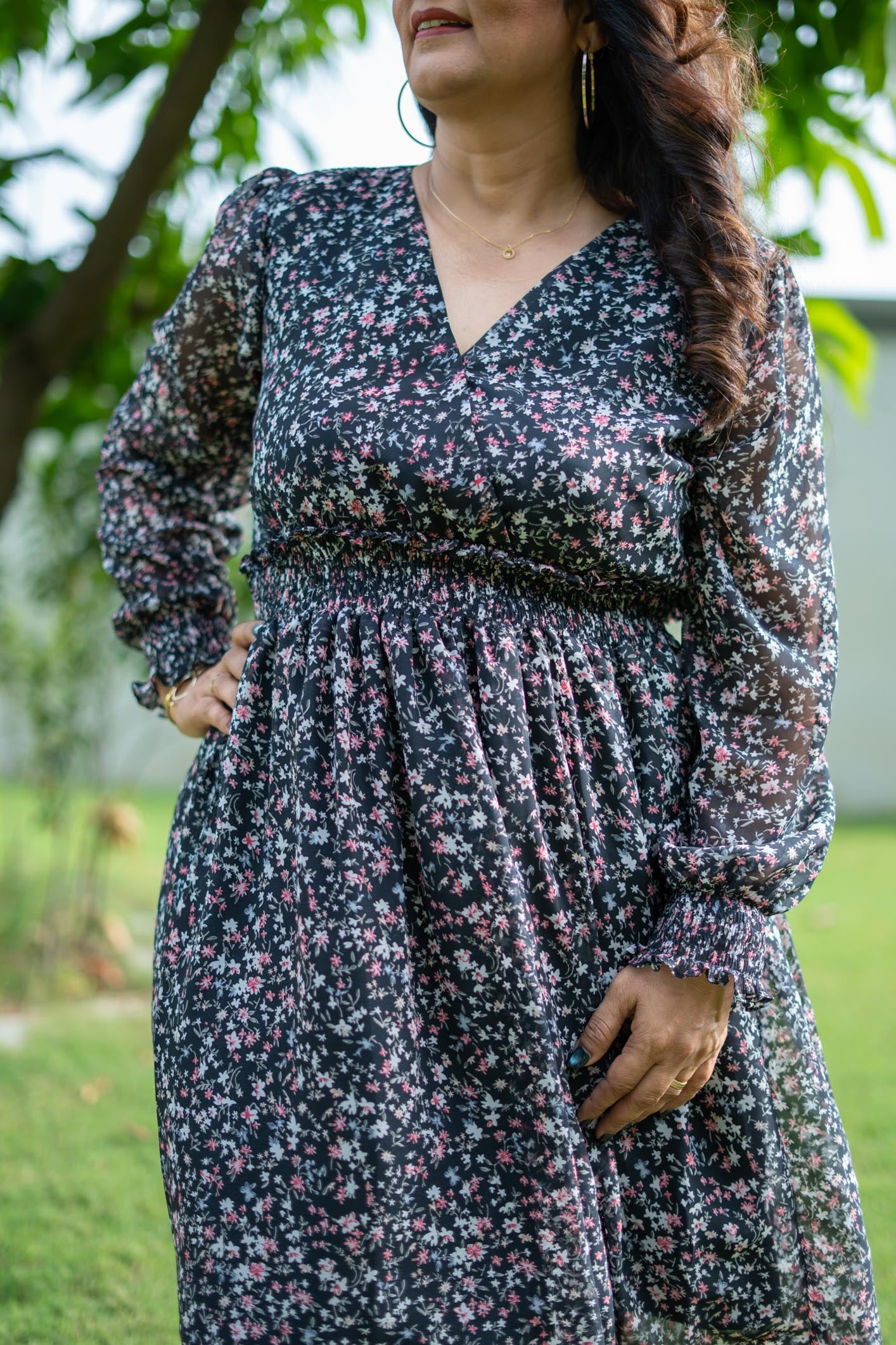 Midnight Bloom | Black Midi Dress