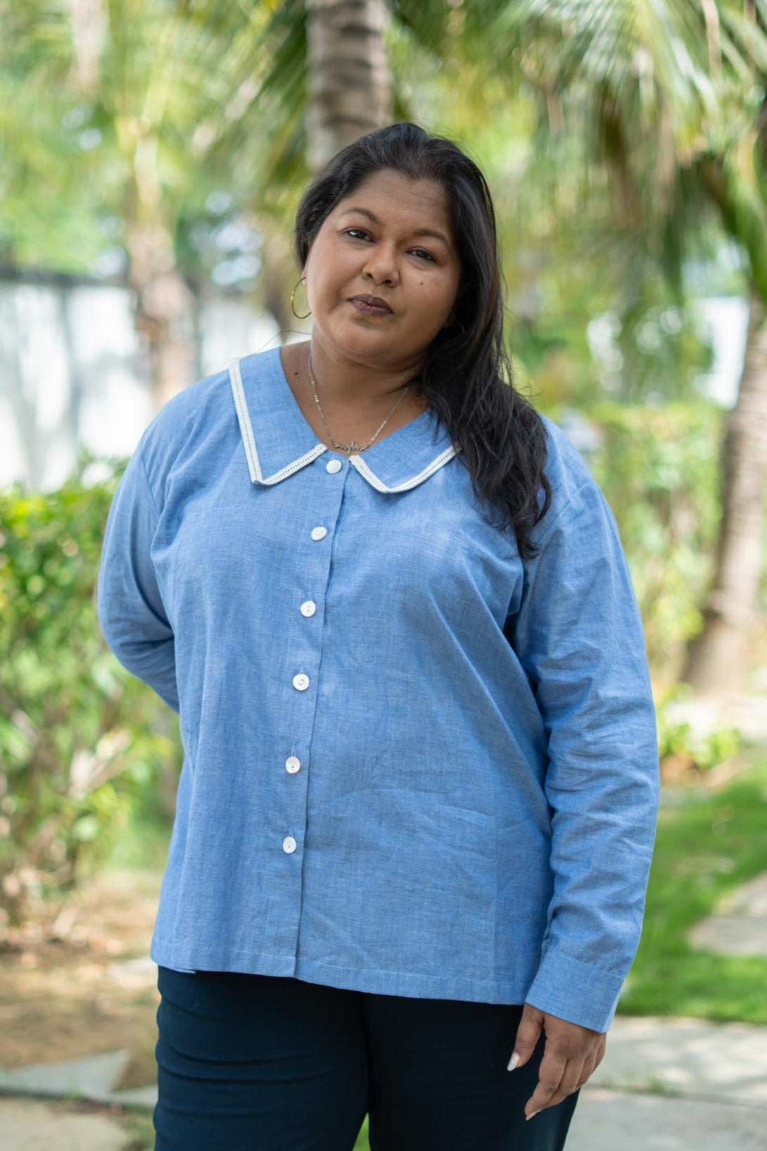 Button down blue women's top