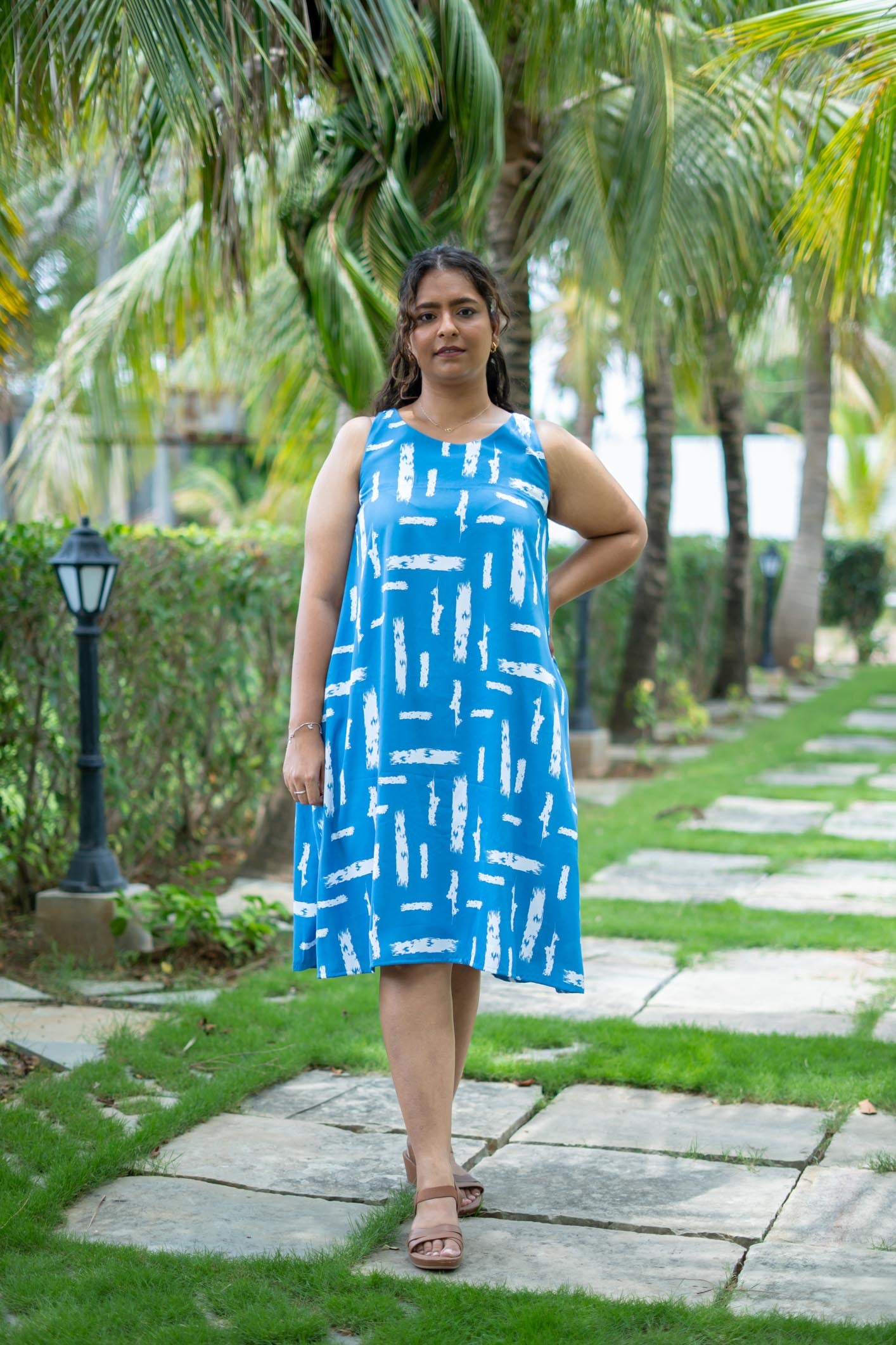 GeoEase Pocket Dress | Blue Midi