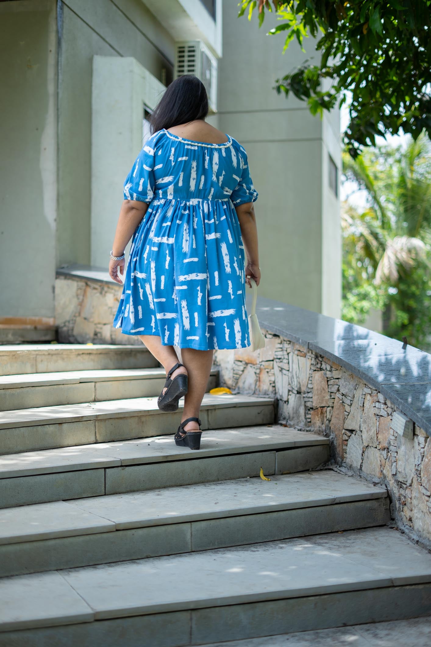 Soul Grid Dress | Geometric Blue Midi