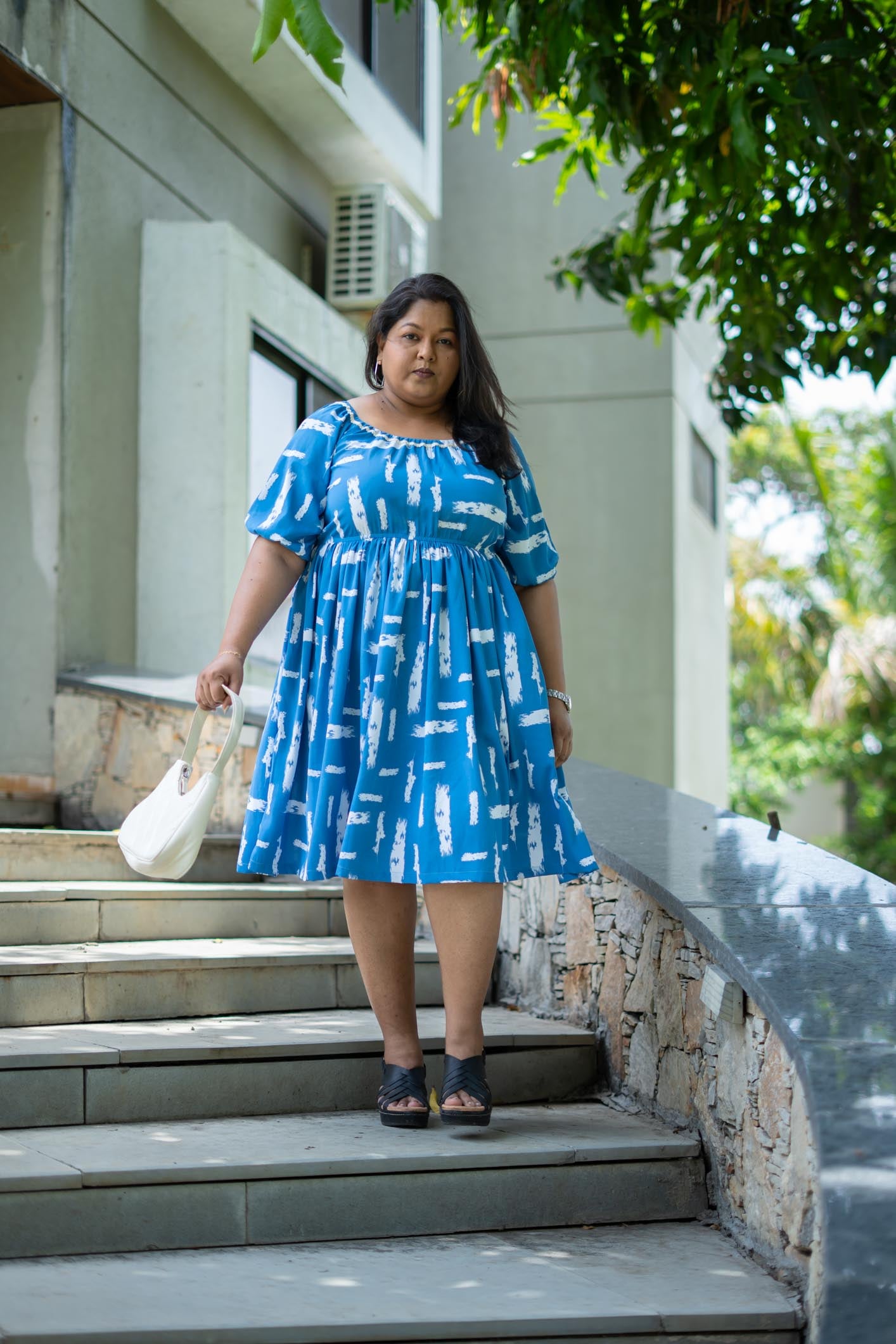 Soul Grid Dress | Blue Geometric Midi