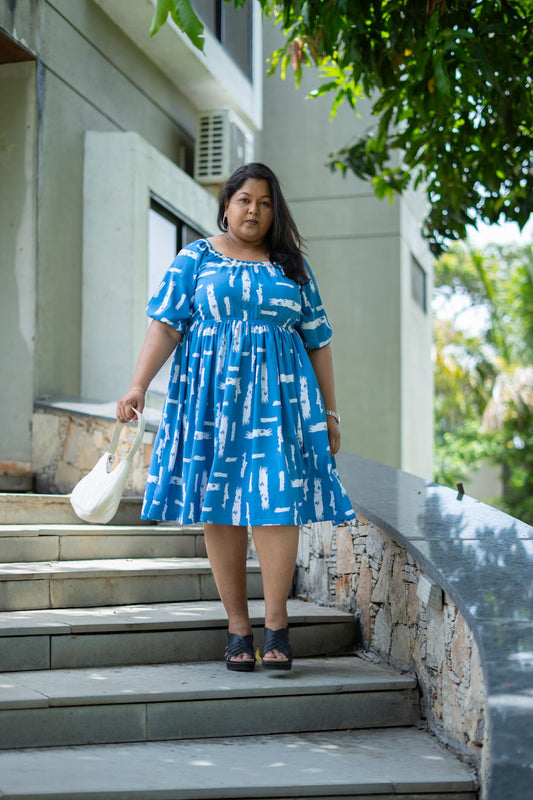 Soul Grid Dress | Blue Geometric Midi