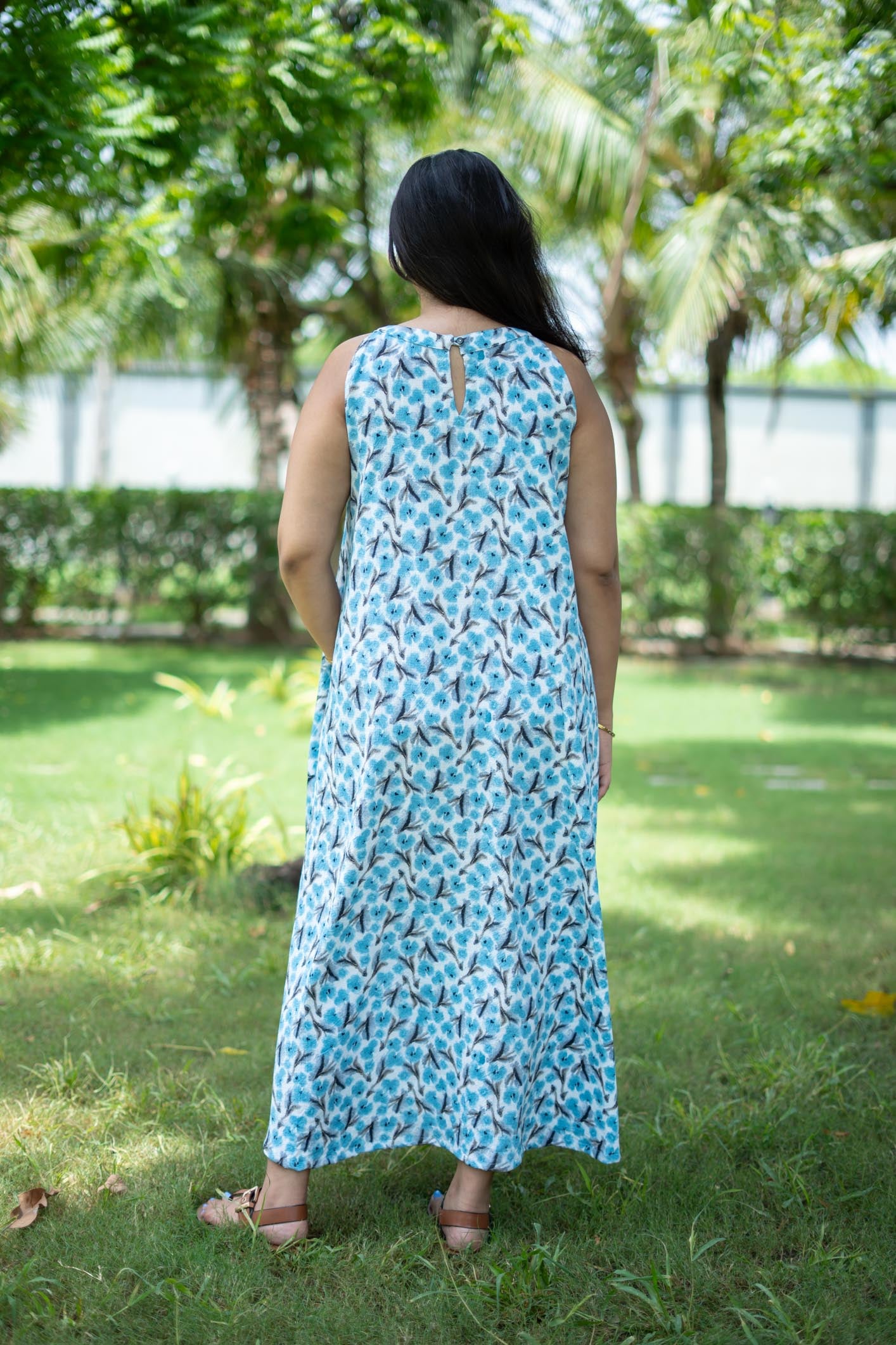 Floral White & Blue Maxi