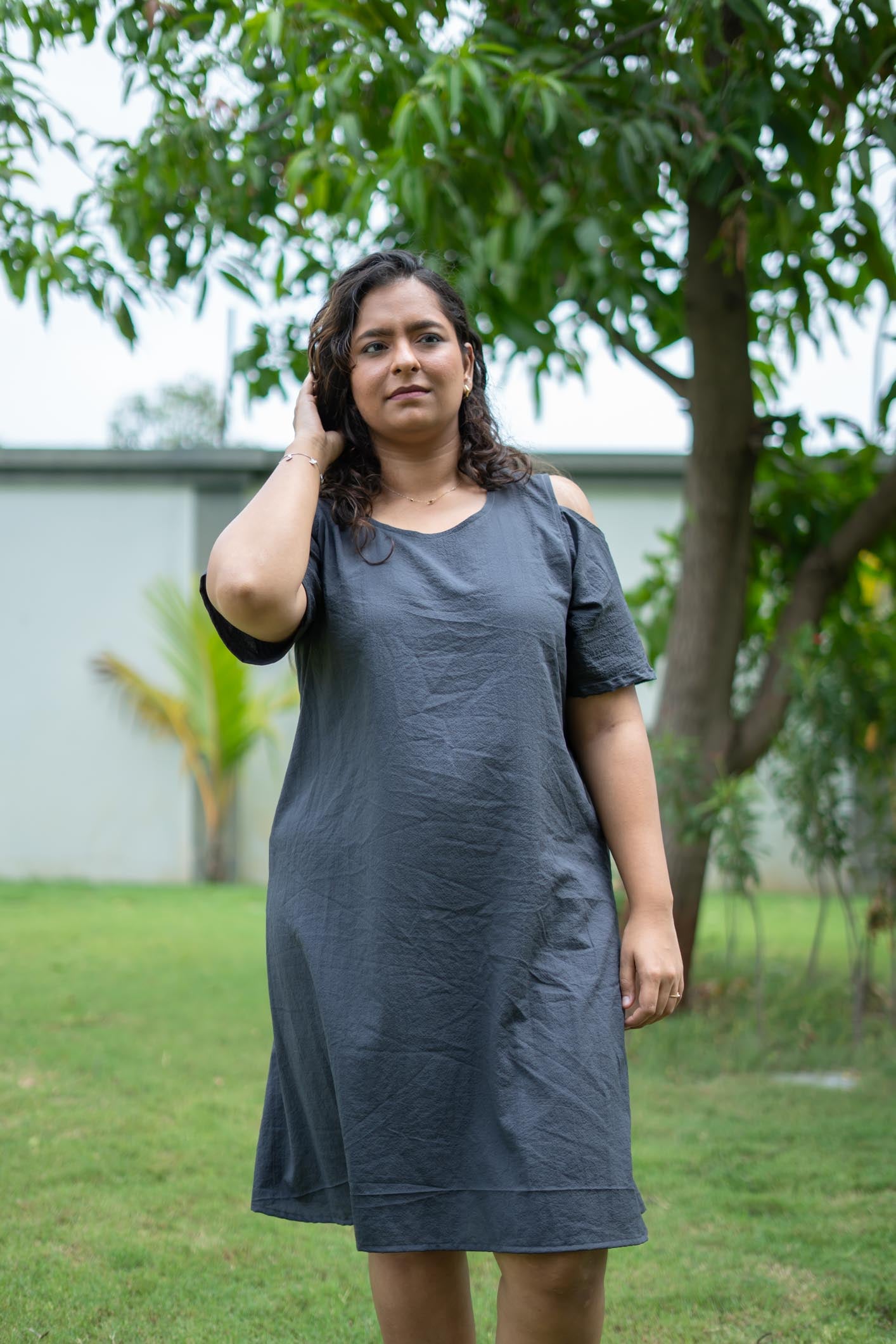 Charcoal Whisper | Grey Midi Dress