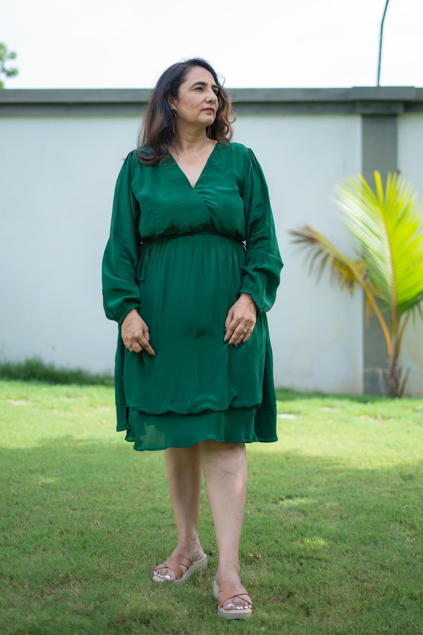 Green Full Sleeve Party Dress | Emerald Glow