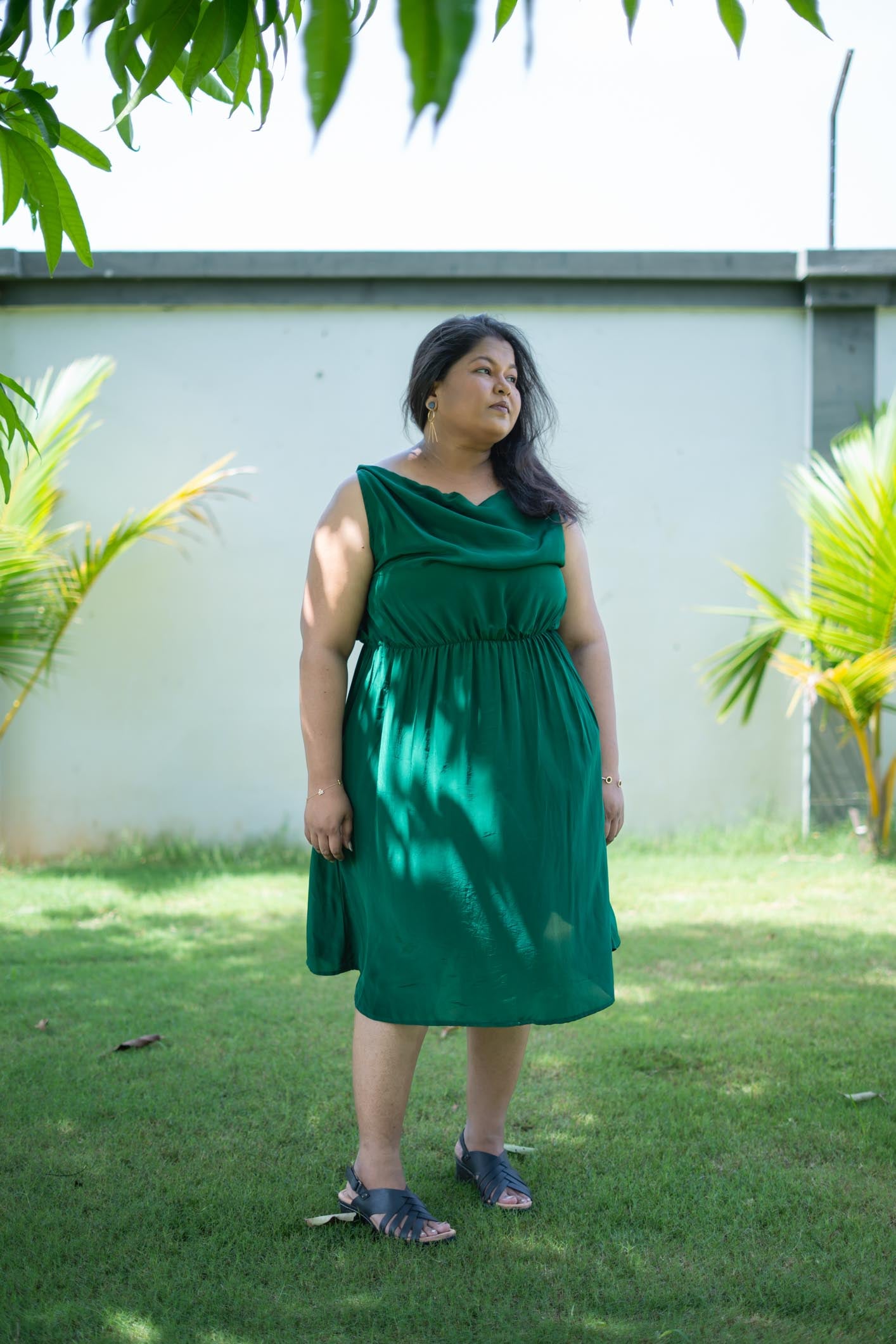 Elira Cowl Dress | Midi | Bottle Green