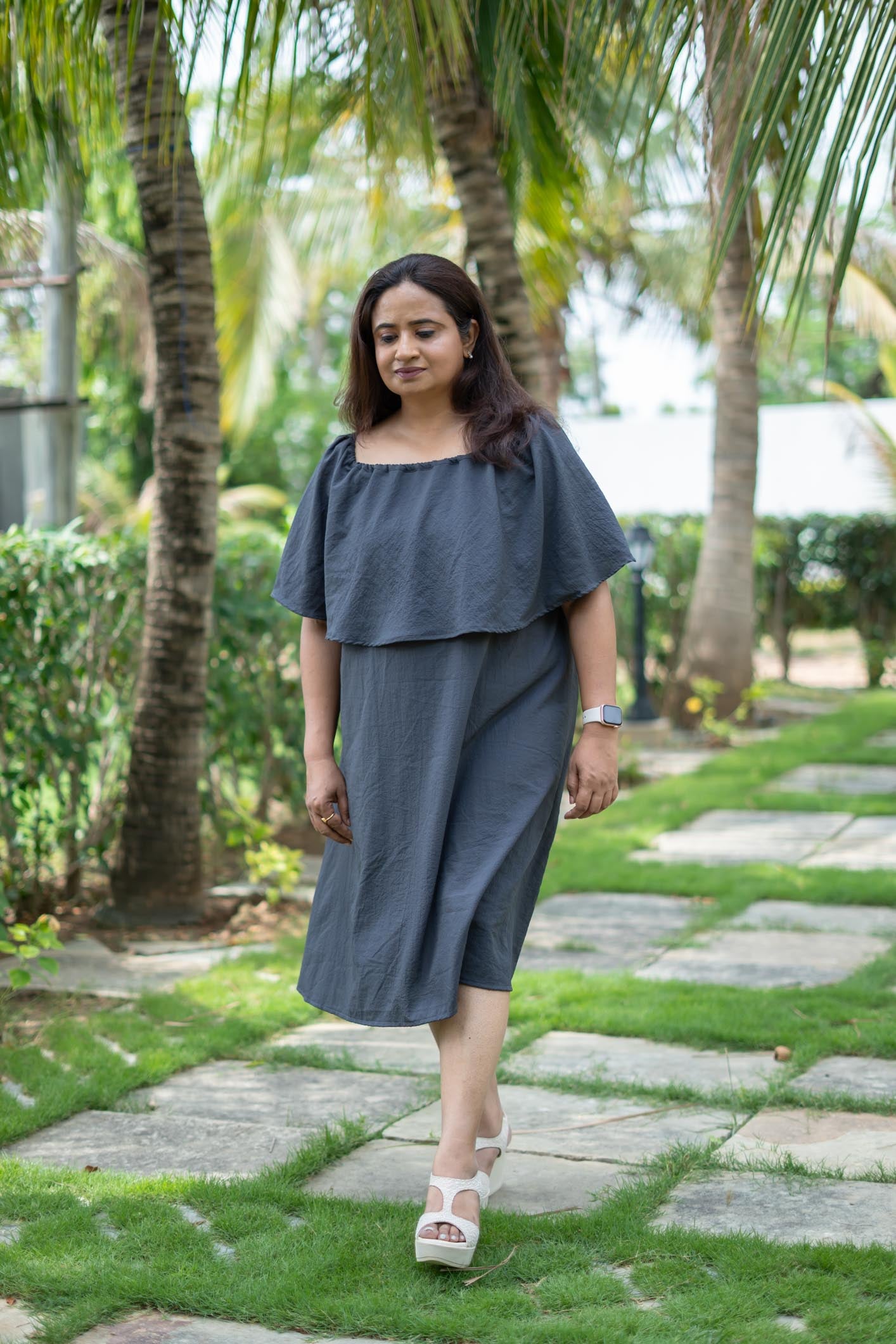 Charcoal Drift Midi Dress
