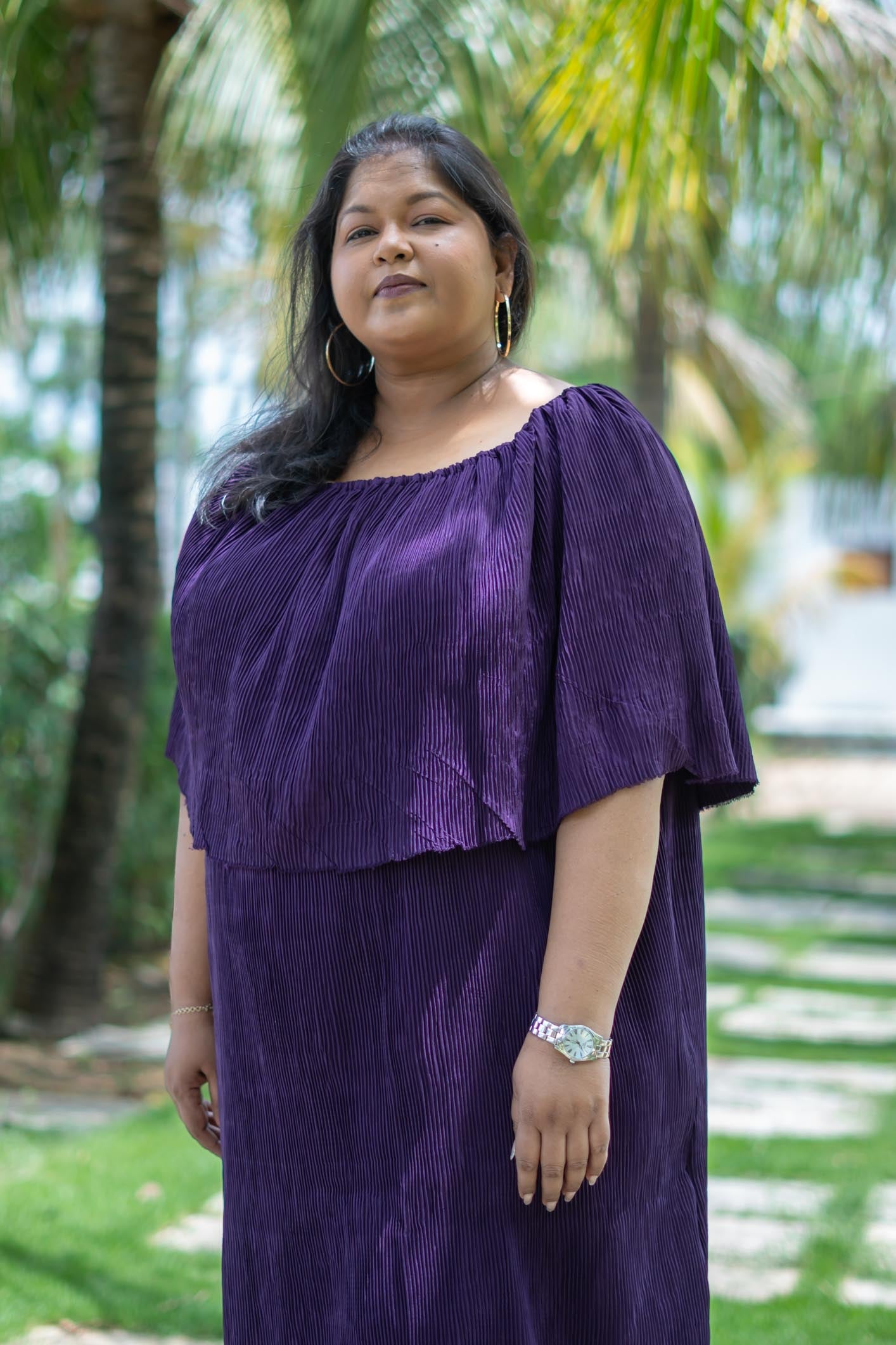 Purple Layered Square Neck Dress
