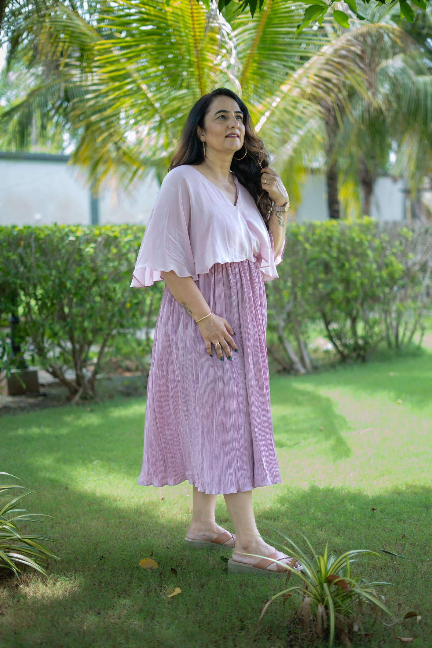 Dusky Petal Midi Dress | Crinkled Material