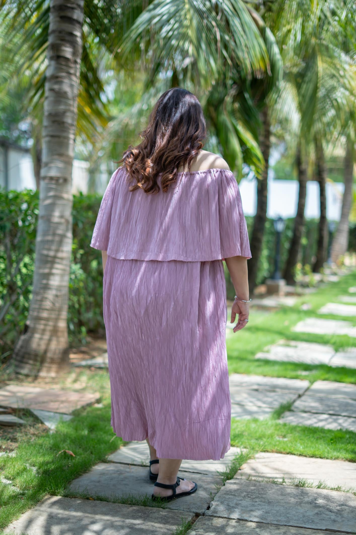 Pink Off-shoulder Tiered Dress