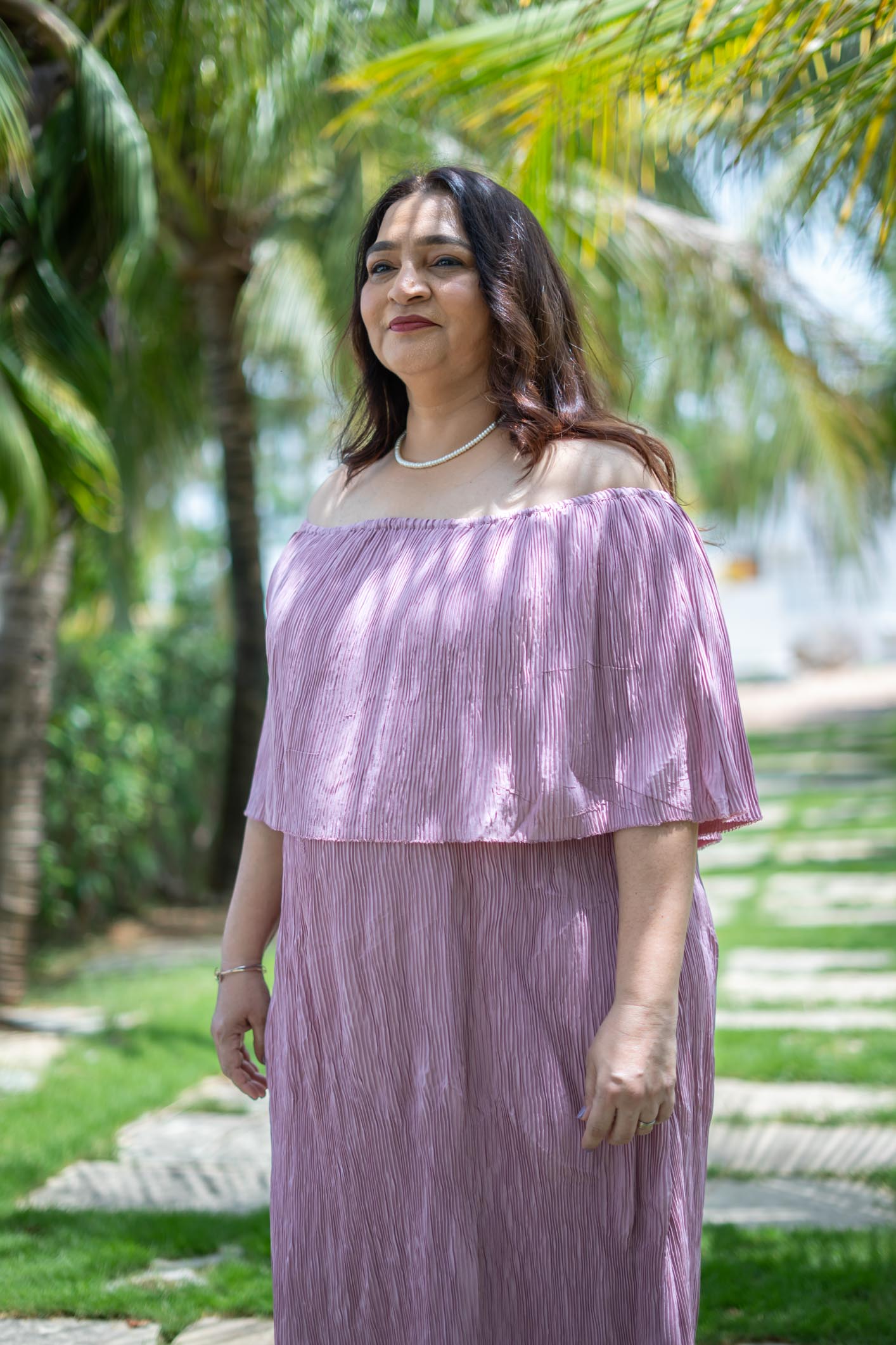 Mauve Off-shoulder Layered Dress