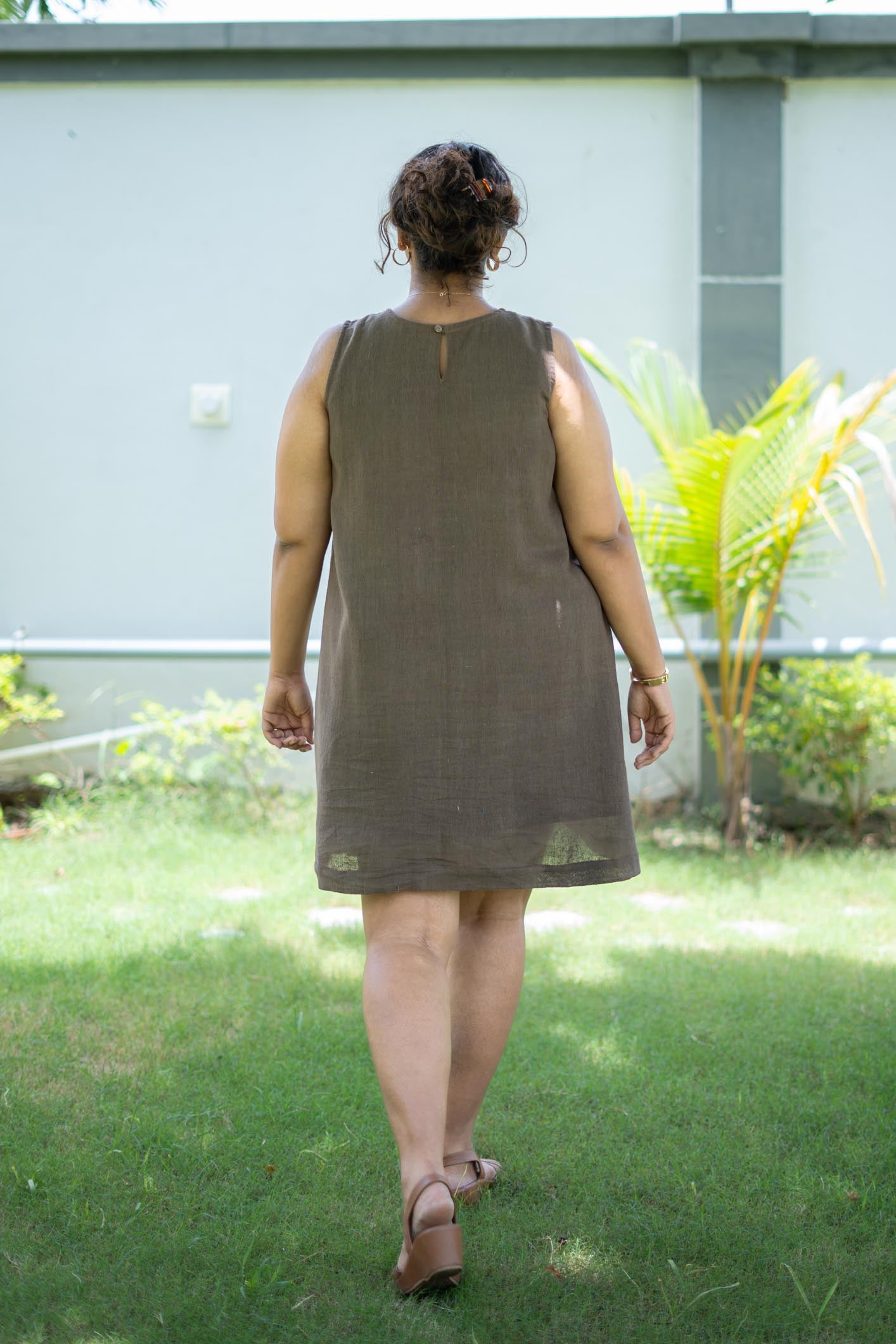 Brown Linen Short Dress | Stone Cocoa