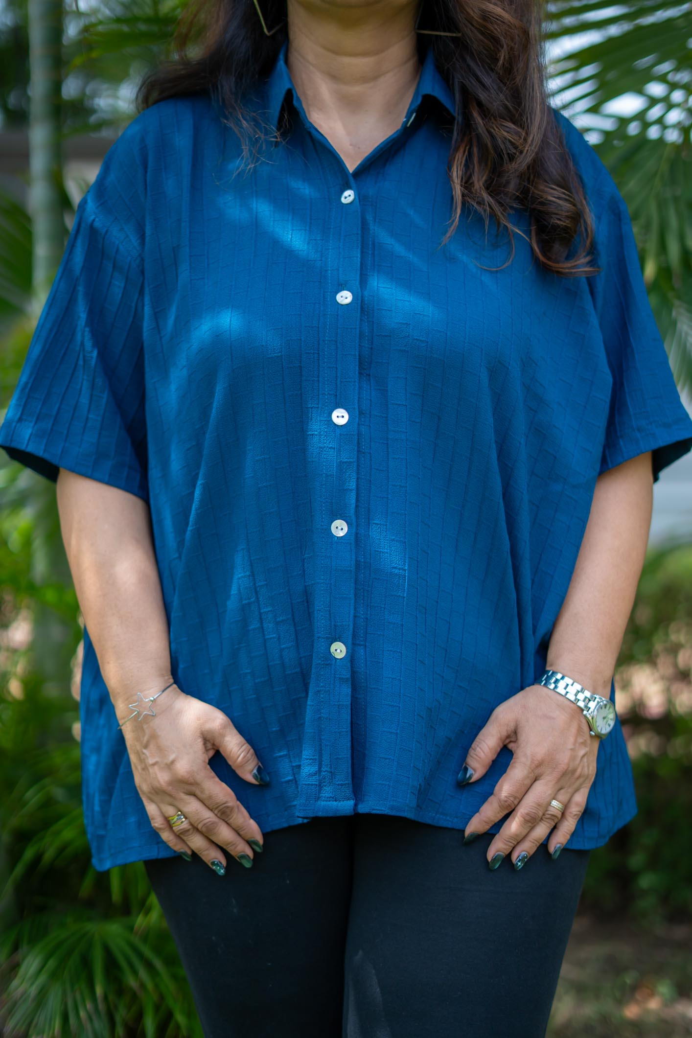Teal Blue Grid Shirt | top