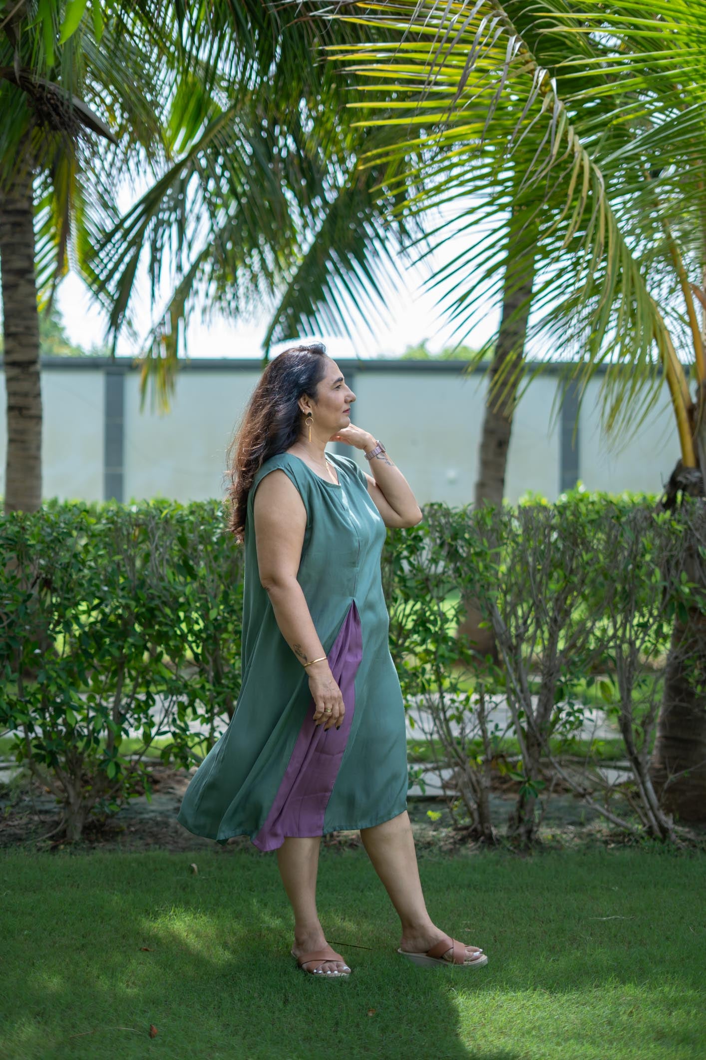 Olive & Lavender Dress | Verdelace Midi D