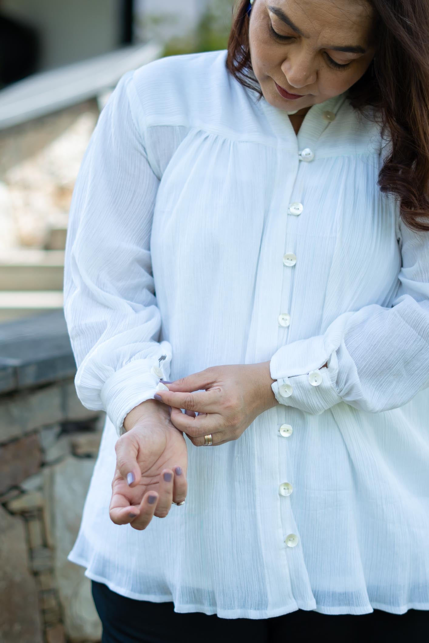 White Collared Button Down Top