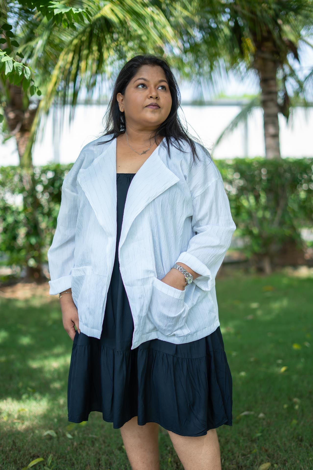 White formal Open Jacket with Pockets