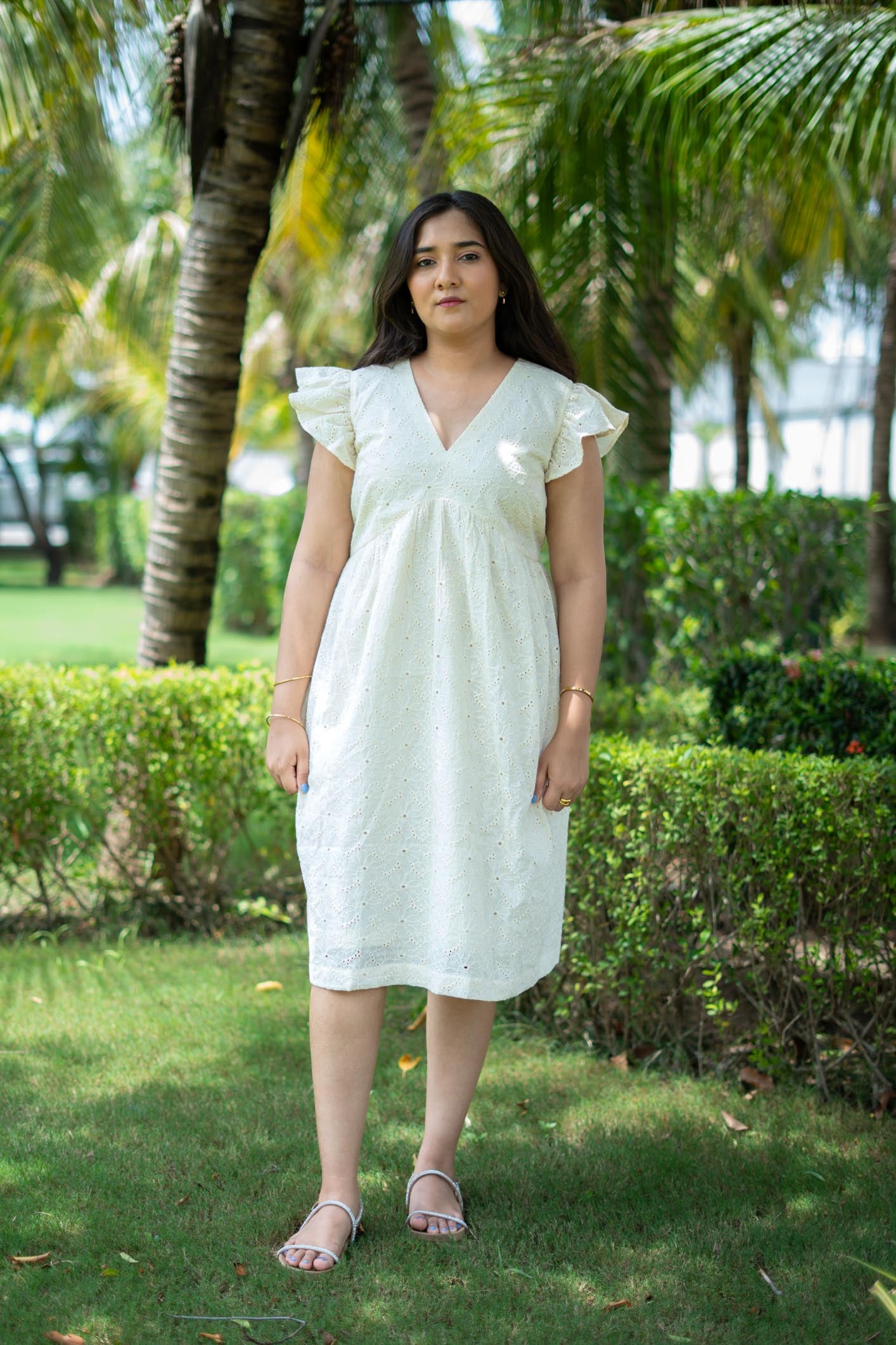 White Midi Dress with cap sleeves