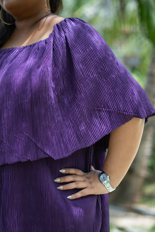 Purple Off-shoulder Dress | Nyra Pleated Midi
