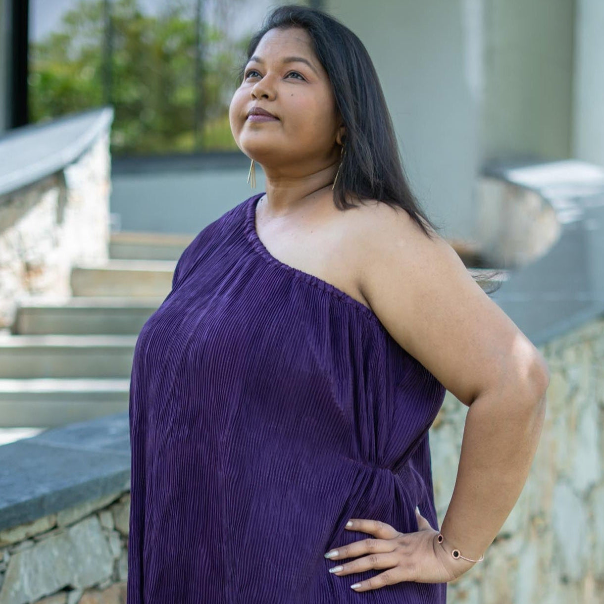 Wine One Shoulder Party Midi | Amara Dress