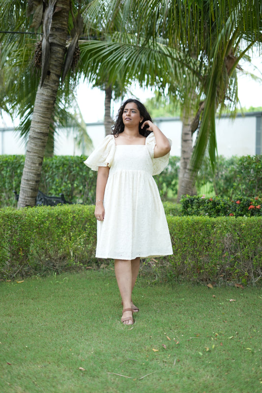 Beige Flowy Sleeves Dress | Ivory Whisper 