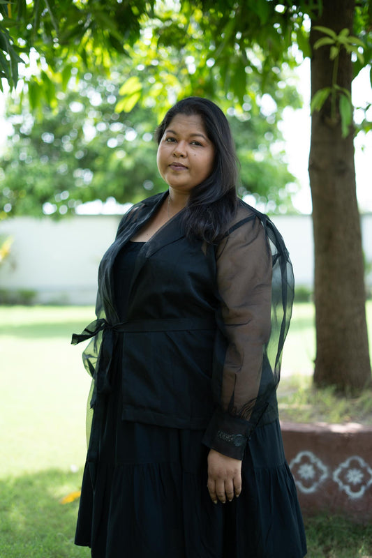 Black Sheer full sleeves Jacket | Midnight Muse Jacket