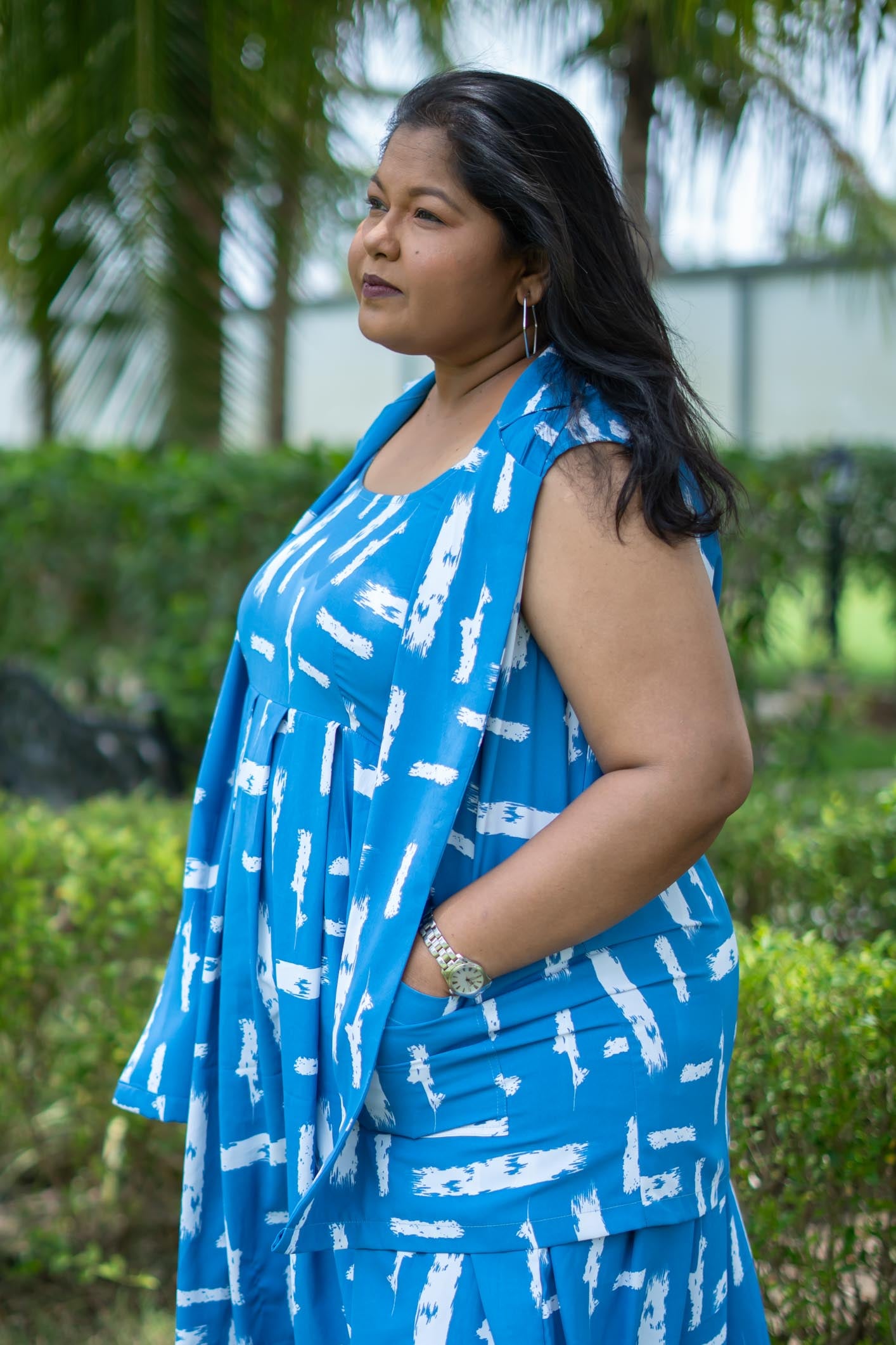 Blue Brushline Jacket Dress | Sleeveless