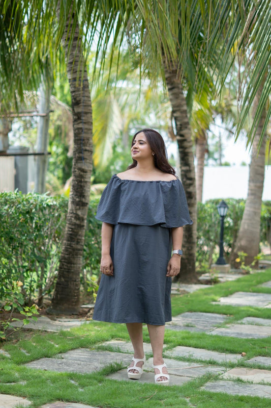 Grey Off-shoulder Dress | Charcoal Drift 
