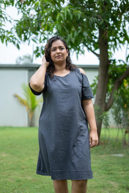 Charcoal Whisper | Grey Midi Dress