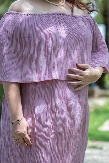 Mauve-Pink Off-shoulder Layered Amalya Midi 