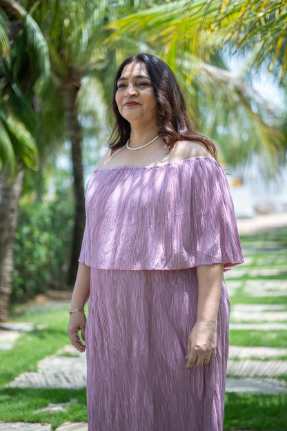Mauve Off-shoulder Layered Dress