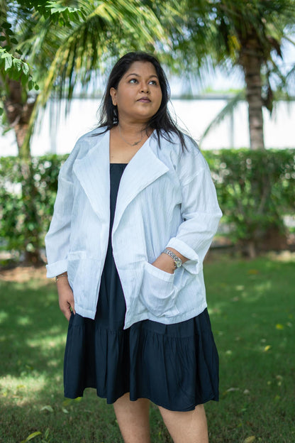 White formal Open Jacket with Pockets 